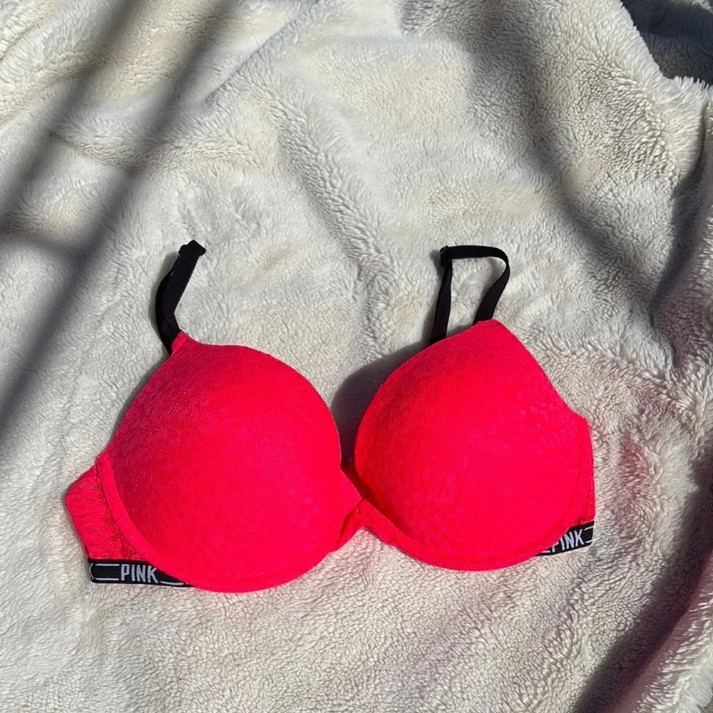 Pink Victoria’s Secret 34D Push Up Neon Pink Bra - Picture 3 of 7